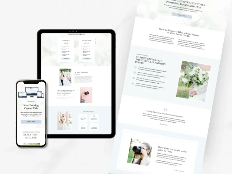 Sales page Showit template for wedding photographer Light and Airy Camella1 02