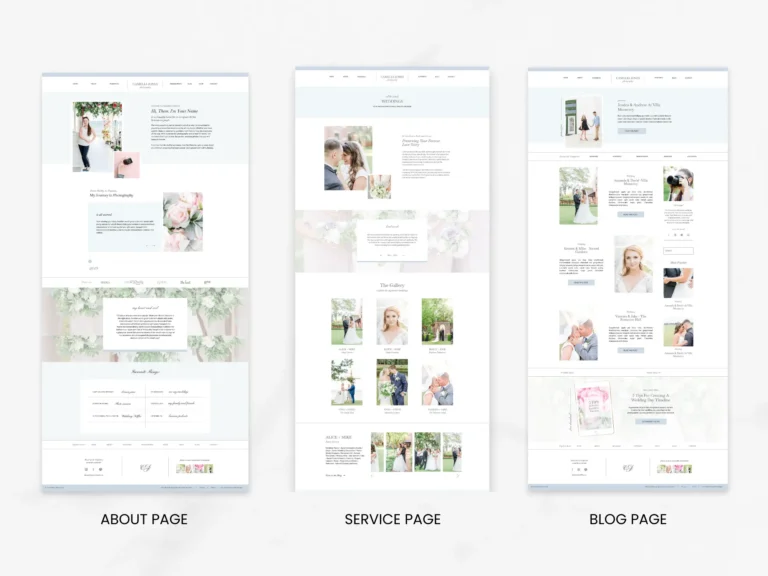 Website Showit template for wedding photographer Light and Airy Camella pages 02