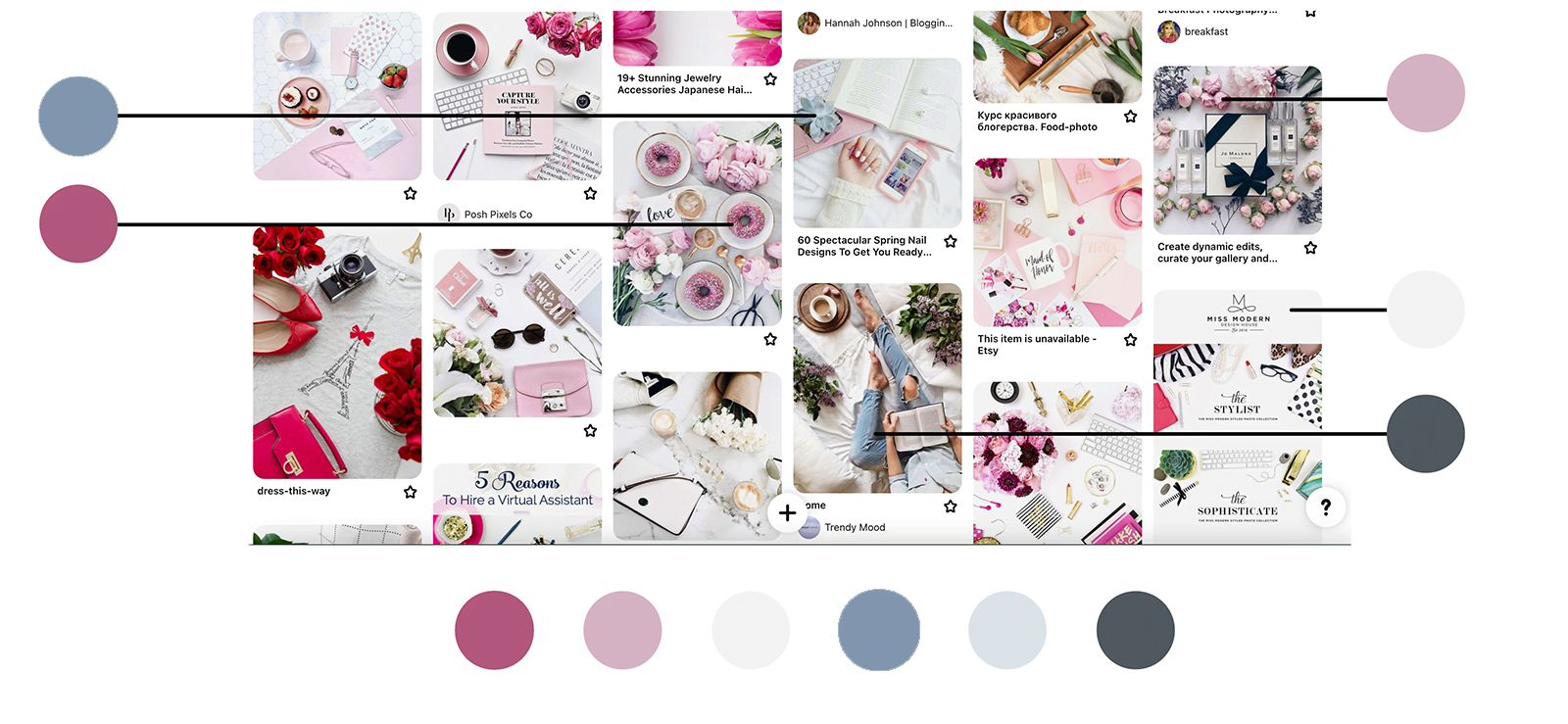 Choosing Colors for brand palette from Pinterest mood board