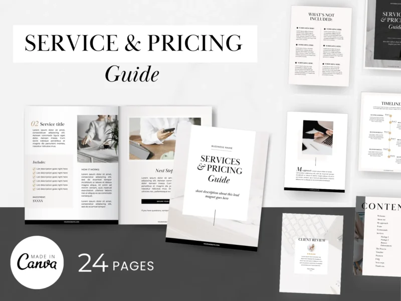 Service and Pricing Guide Canva templates Joanna